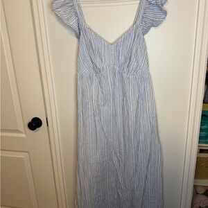 Time and Tru Blue and White Striped Midi Dress